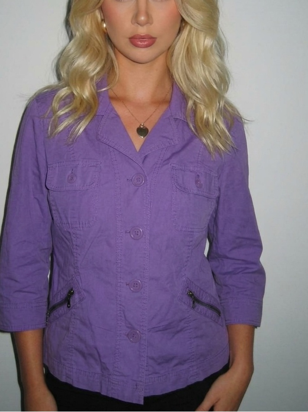 cleo Purple Button-Front Utility Jacket